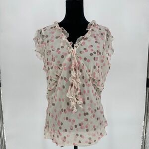Vintage Worthington‎ Pink Polka Dot 100% Silk Ruffle Blouse Top Coquette Y2K 1X